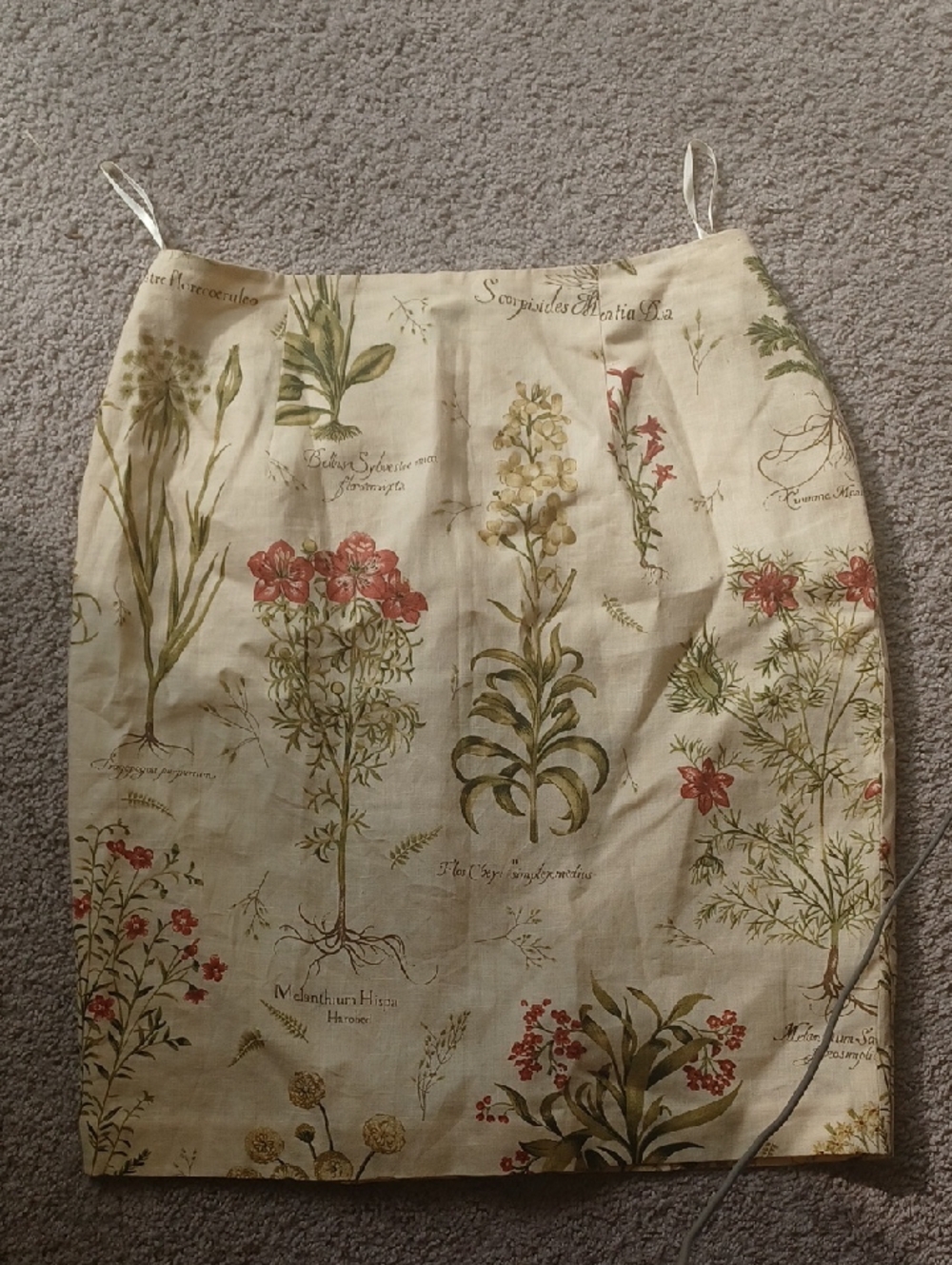 Silk Club Collection 100% Linen Floral Botanical Print Cream Pencil Skirt Sz 14